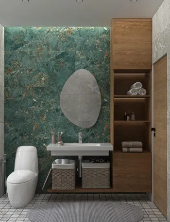 Интерьер ванной с аквариумом в стене  смотреть на Basicdecor