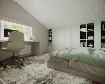 Интерьер спальни c рабочим местом в неоклассике смотреть на Basicdecor