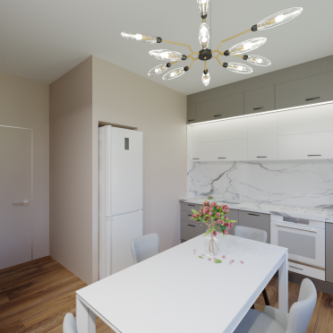 Интерьер кухни cветильниками над столом  смотреть на Basicdecor