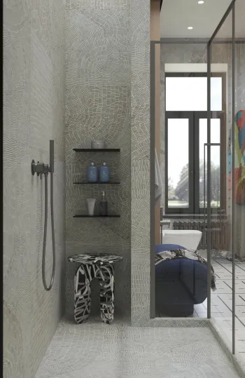 Интерьер ванной с душевой из плитки  смотреть на Basicdecor
