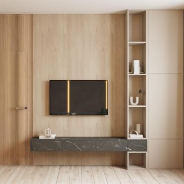 Интерьер с телевизором на стене и нишей для телевизора  смотреть на Basicdecor