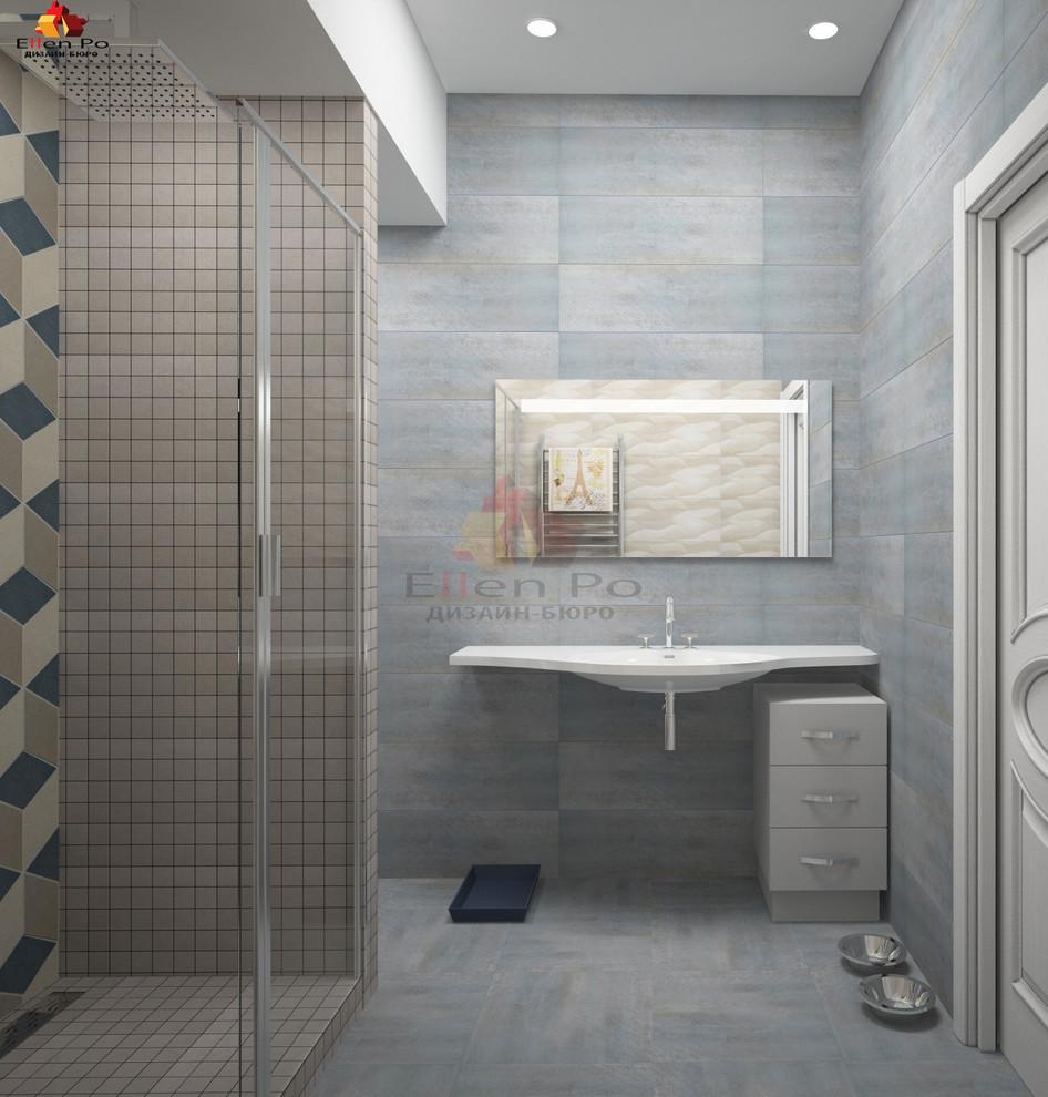 Интерьер ванной с душевой из плитки в классическом стиле и в стиле лофт