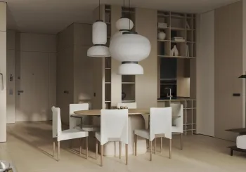Интерьер столовой cветильниками над столом  смотреть на Basicdecor