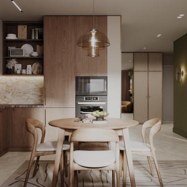 Интерьер кухни cветильниками над столом  смотреть на Basicdecor