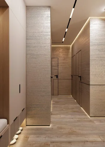 Интерьер прихожей с проходной и с подсветкой  смотреть на Basicdecor