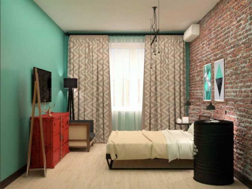 Интерьер спальни с вертикальными жалюзи в современном стиле