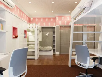 Интерьер детской c рабочим местом и с игровой зоной  смотреть на Basicdecor