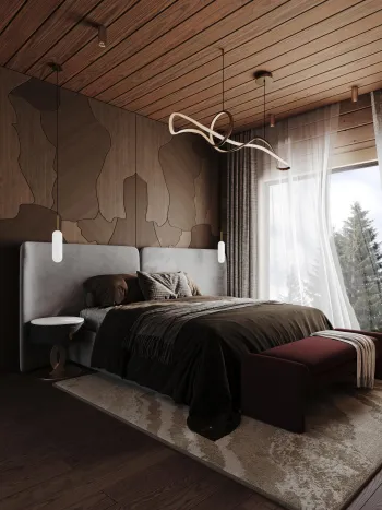 Интерьер спальни cветильниками над кроватью  смотреть на Basicdecor