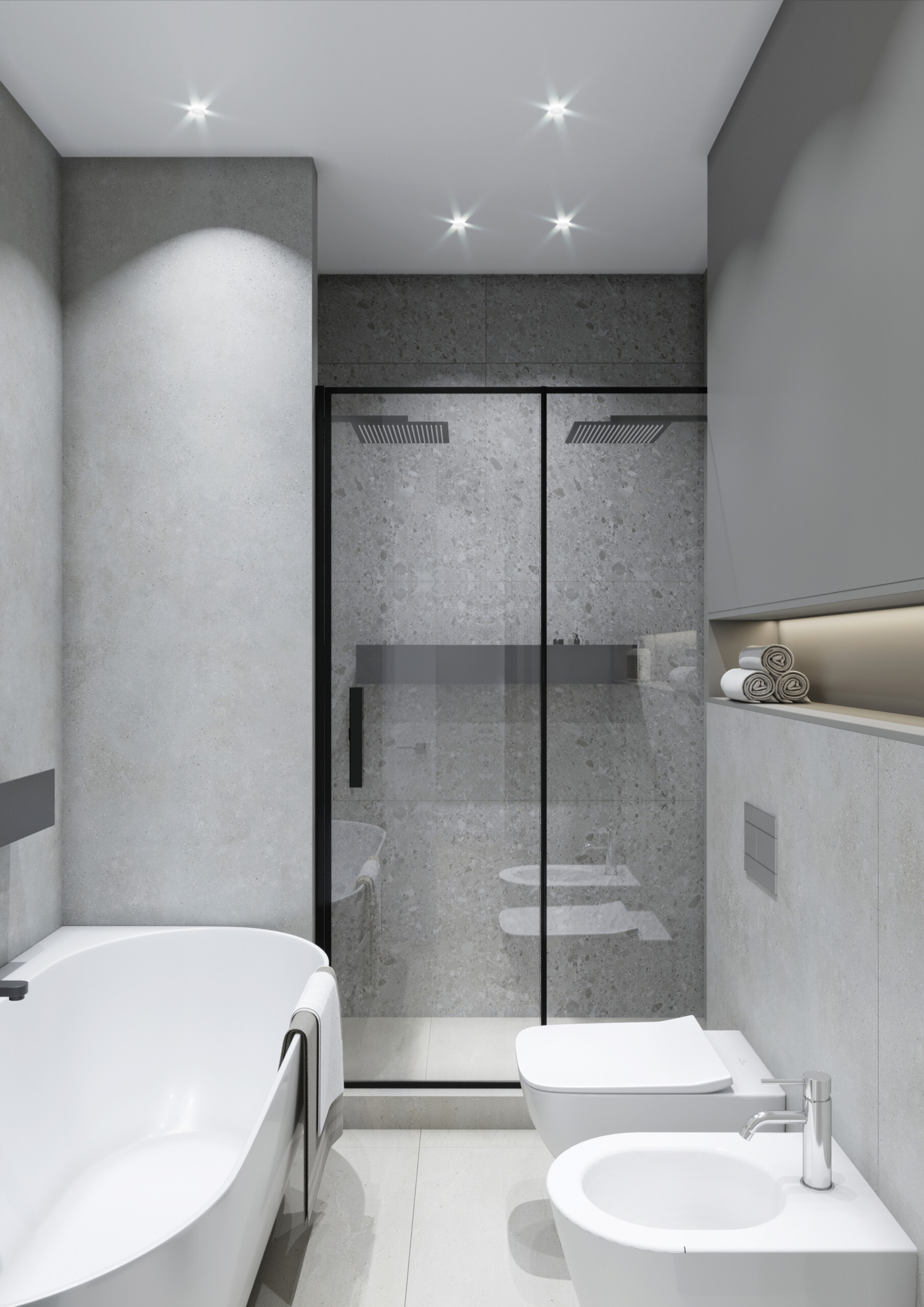 Интерьер ванной с подсветкой светодиодной в современном стиле