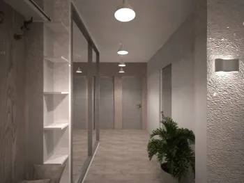 Интерьер коридора с проходной, подсветкой светодиодной и с подсветкой  смотреть на Basicdecor