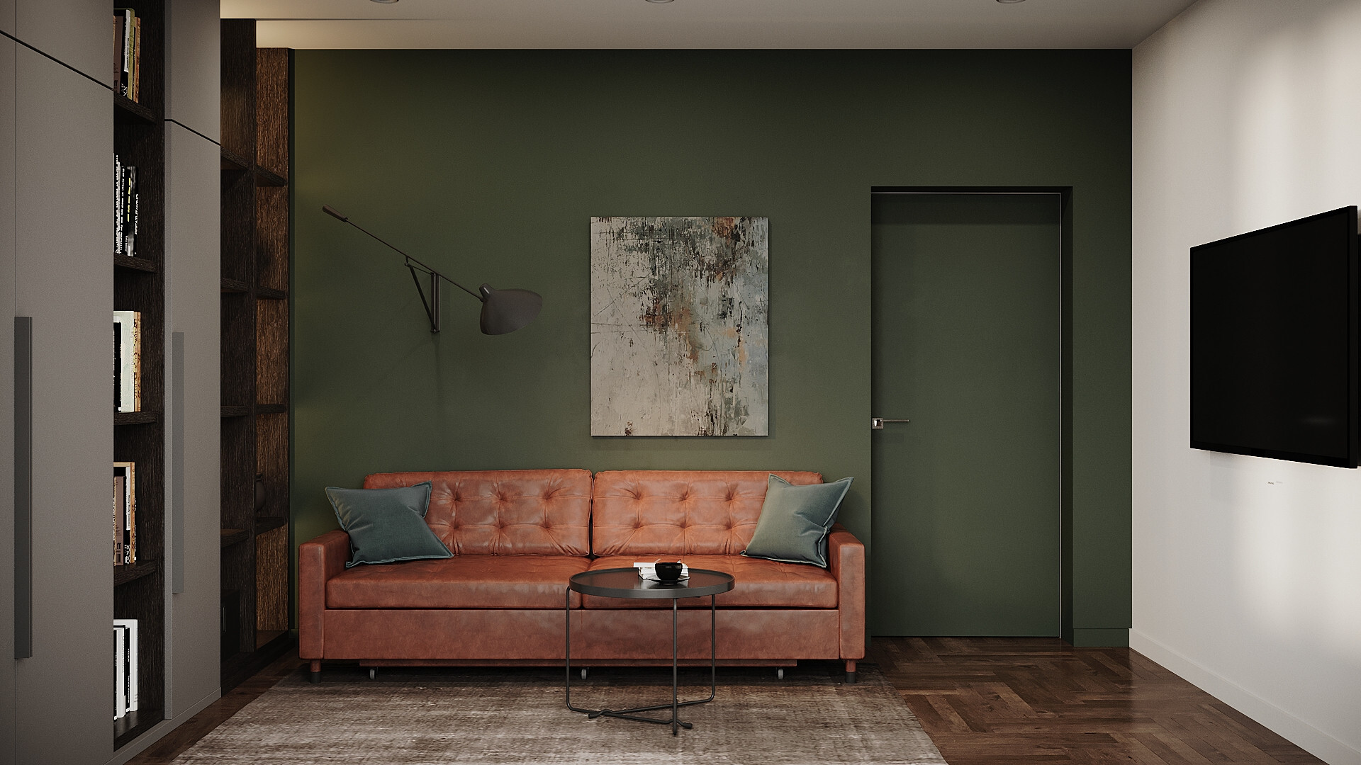 Интерьер гостиной cтеной за диваном и подсветкой настенной в современном стиле и в стиле лофт