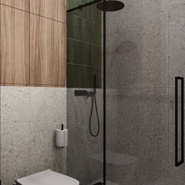 Интерьер ванной с душевой из плитки  смотреть на Basicdecor