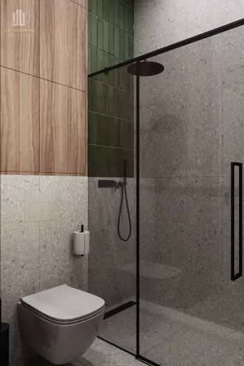 Интерьер ванной с душевой из плитки  смотреть на Basicdecor
