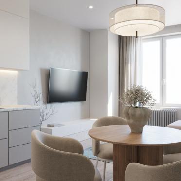 Интерьер столовой cветильниками над кроватью  смотреть на Basicdecor