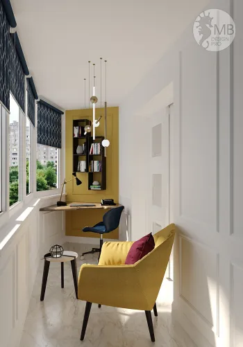 Интерьер балкона c рабочим местом и окном в стиле фьюжн смотреть на Basicdecor