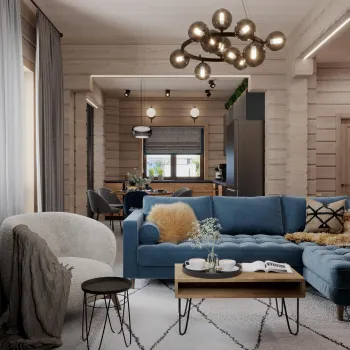 Интерьер гостиной с в деревянном доме  смотреть на Basicdecor