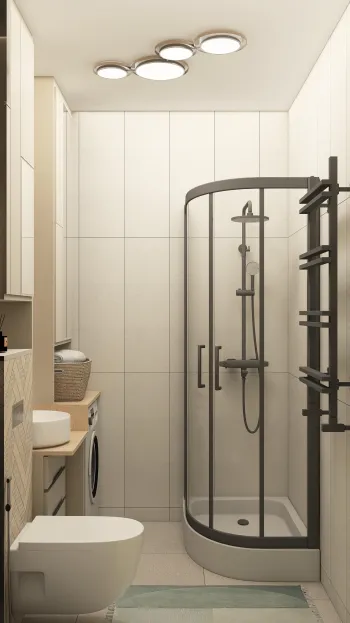 Интерьер ванной с душевой из плитки  смотреть на Basicdecor