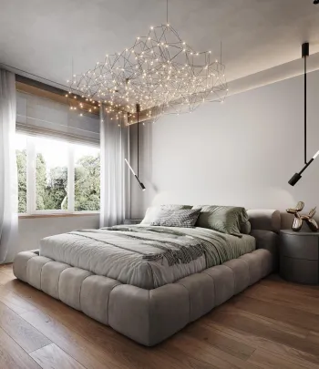 Интерьер спальни cветильниками над кроватью  смотреть на Basicdecor