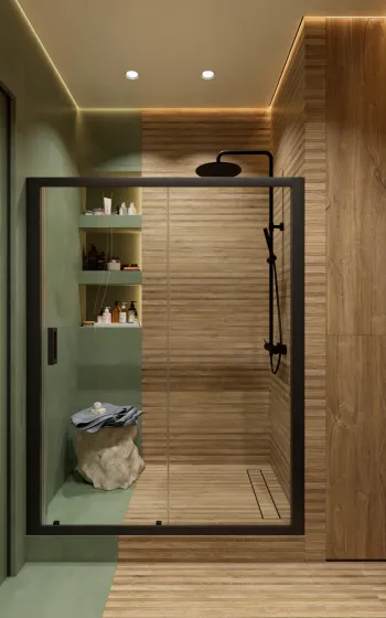 Интерьер ванной с душевой из плитки  смотреть на Basicdecor