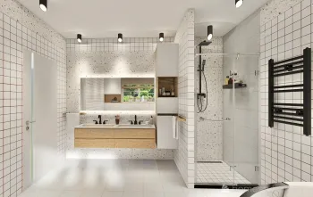 Интерьер ванной с душевой из плитки  смотреть на Basicdecor