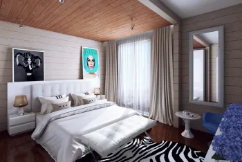 Интерьер спальни с в деревянном доме в современном стиле смотреть на Basicdecor