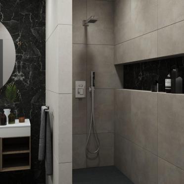 Интерьер ванной с душевой из плитки  смотреть на Basicdecor