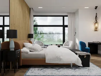 Интерьер спальни cветильниками над кроватью  смотреть на Basicdecor