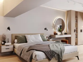 Интерьер спальни cветильниками над кроватью  смотреть на Basicdecor