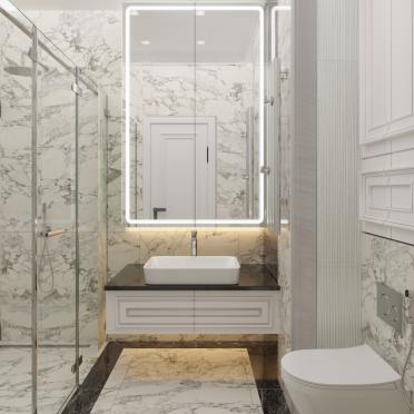 Интерьер ванной с зеркалом на двери  смотреть на Basicdecor