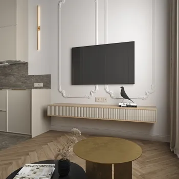 Интерьер гостиной с телевизором на стене  смотреть на Basicdecor