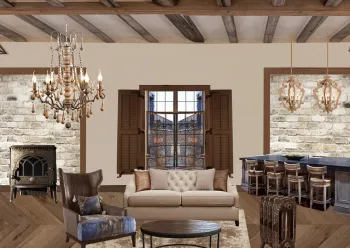 Интерьер гостиной с окном и жалюзи в стиле кантри смотреть на Basicdecor