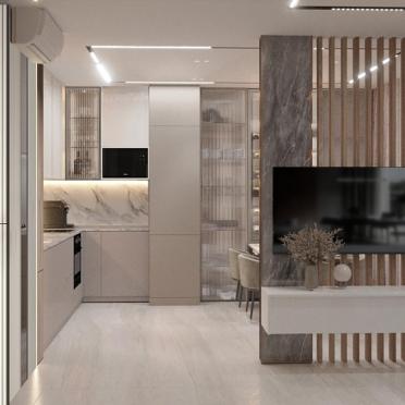 Интерьер кухни с зонированием в современном стиле смотреть на Basicdecor