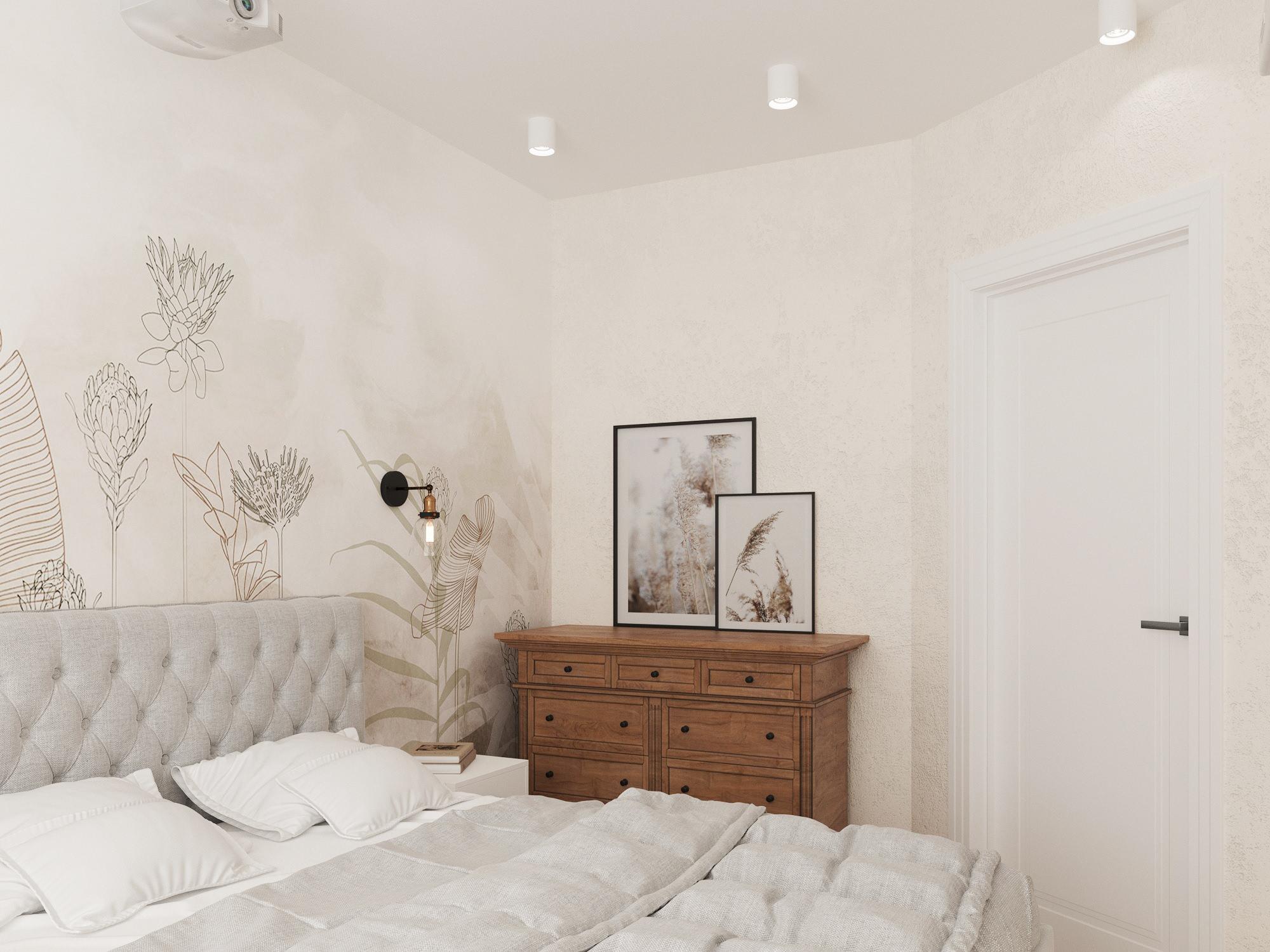Интерьер спальни с подсветкой настенной и подсветкой светодиодной в современном стиле