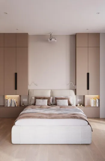 Интерьер спальни cветильниками над кроватью  смотреть на Basicdecor