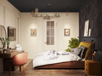 Интерьер спальни с картинами над камином  смотреть на Basicdecor