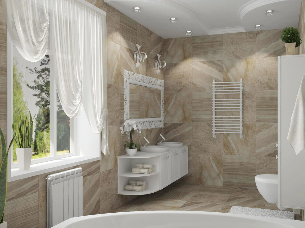Интерьер ванной в современном стиле и в стиле кантри