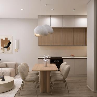 Интерьер кухни cветильниками над столом  смотреть на Basicdecor