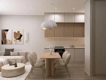 Интерьер кухни cветильниками над столом  смотреть на Basicdecor