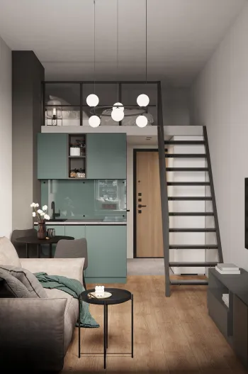 Интерьер гостиной c антресолью  смотреть на Basicdecor
