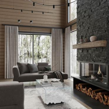 Интерьер гостиной с панорамными окнами  смотреть на Basicdecor