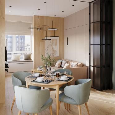 Интерьер гостиной cветильниками над столом  смотреть на Basicdecor