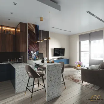 Интерьер кухни с объединенной гостиной в современном стиле смотреть на Basicdecor