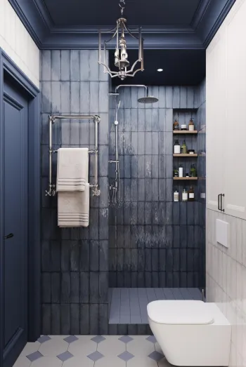 Интерьер ванной с душевой из плитки  смотреть на Basicdecor