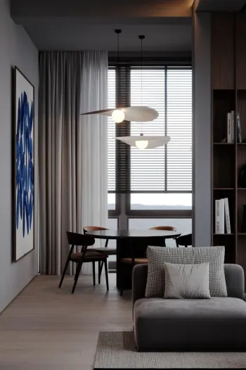 Интерьер столовой с жалюзи  смотреть на Basicdecor