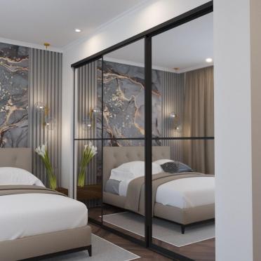 Интерьер спальни с перегородкой раздвижной  смотреть на Basicdecor