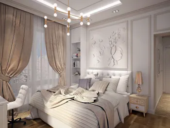 Интерьер спальни cветильниками над кроватью в неоклассике смотреть на Basicdecor