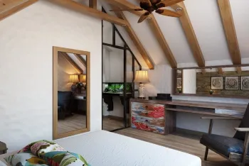 Интерьер спальни с на мансарде в стиле кантри смотреть на Basicdecor