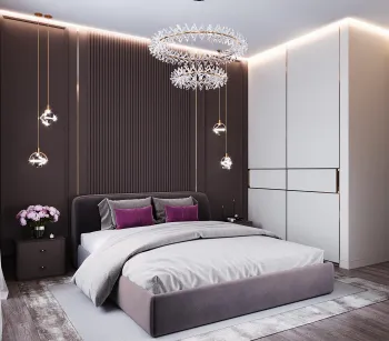 Интерьер спальни cветильниками над кроватью и с подсветкой  смотреть на Basicdecor