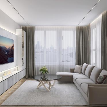 Интерьер гостиной с телевизором на стене  смотреть на Basicdecor