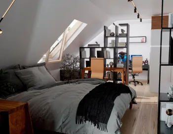Интерьер спальни с на мансарде  смотреть на Basicdecor
